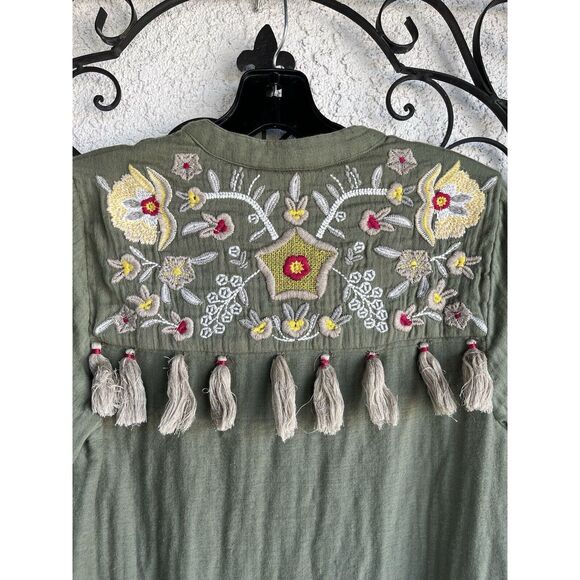 Soft Surroundings Cristoforo Button Down Embroidered Dress - Green - XS - Picture 8 of 10